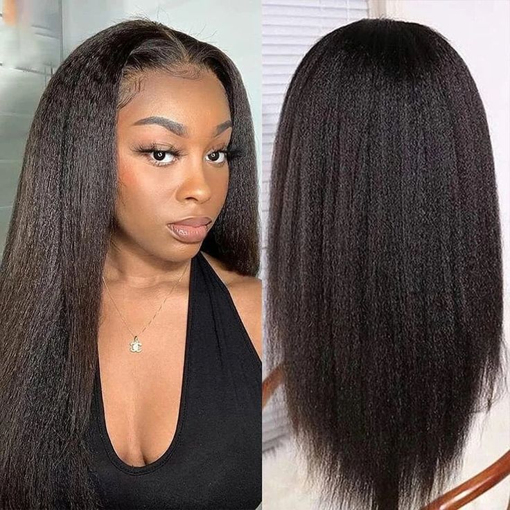 Klaiyi Put On And Go Pre-Cut Lace Wig Kinky Straight Wig with Breathable Cap Beginner Wig Flash Sale