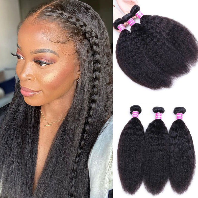Klaiyi 3 Bundles Kinky Straight Human Hair Weft Deals on Sale 100% Human Bundles Flash Sale