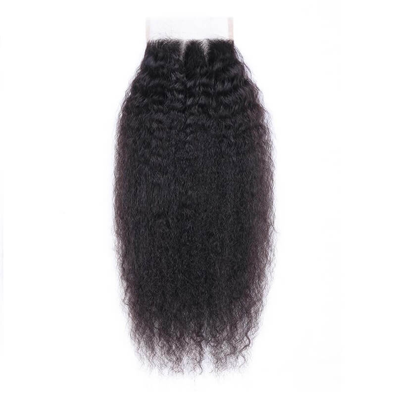 Klaiyi Hair 3 Bundles with 4*4 Lace Closure Brazilian Hair Kinky Straight Human Hair Weave