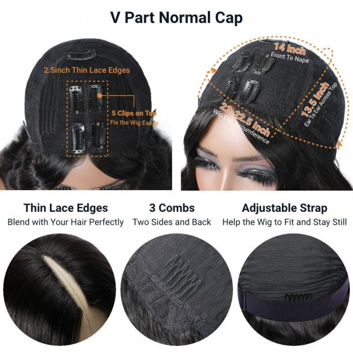 Kinky Straight V Part Wigs Klaiyi Human Hair Wigs for Women Natural Looking Flash Sale
