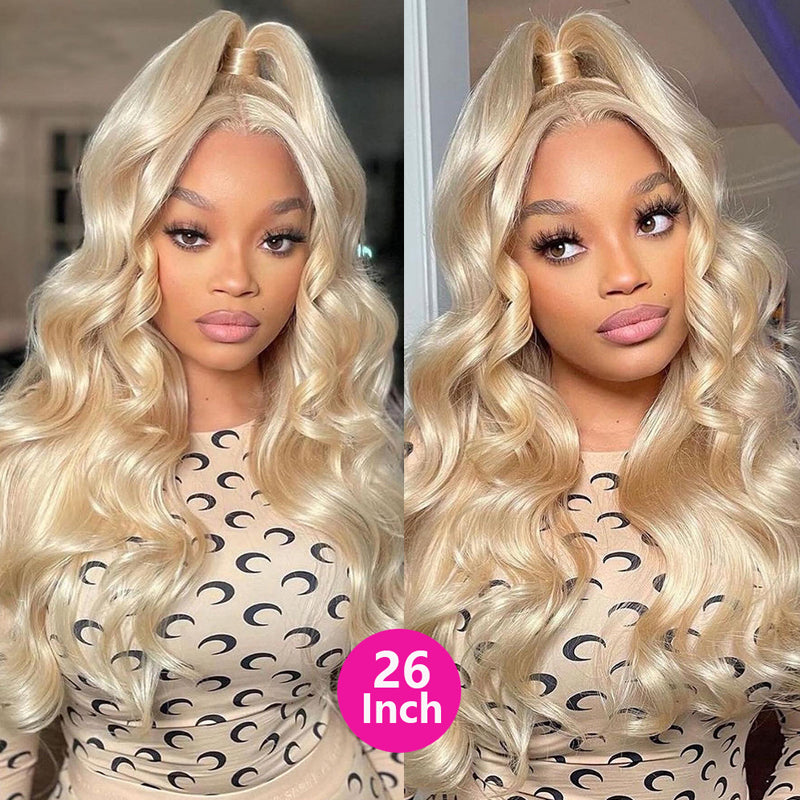 Klaiyi 180% Density 613 Blonde Transparent Lace Frontal Wig Pre Plucked Body Wave Flash Sale