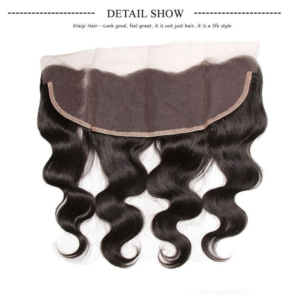 Klaiyi Peruvian Body Wave 3 mèches avec fermeture frontale en dentelle d'oreille à oreille 