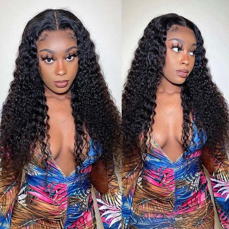 Klaiyi Deep Curly Lace Frontal Wig Human Hair for Women Pre Plucked with Baby Hair