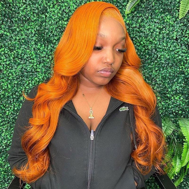 Under $100 | Klaiyi 180% Density 13x4 Lace Front Wig Ginger Orange Colored Body Wave Wigs Cinnamon Hot Color Wigs Flash Sale