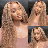Extra 60% OFF | Klaiyi Honey Blonde Highlight Lace Front Wigs Ombre Color Jerry Curly Human Hair Wigs