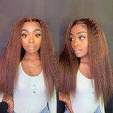 Klaiyi Kinky Straight Reddish Brown Lace Front Wig Human Hair Auburn Copper Color for Women