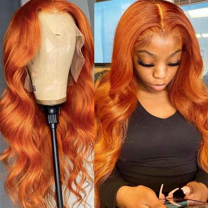 Free Fast Shipping | Ginger Orange Colored Body Wave Wigs Cinnamon Hot Color Wigs Pre Plucked With Baby Hair