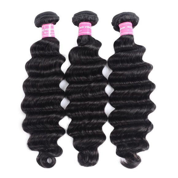 Klaiyi Indian Loose Deep Wave, lot de 3 mèches avec fermeture à lacets 4*4, en promotion