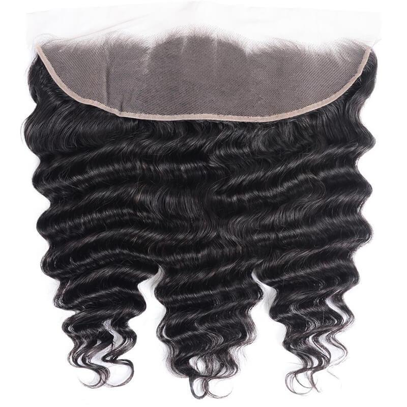 Brazilian Loose Deep Wave 3 Bundles with Lace Frontal Closure, 13*4 Ear to Ear, 100% Virgin Hair-Klaiyi