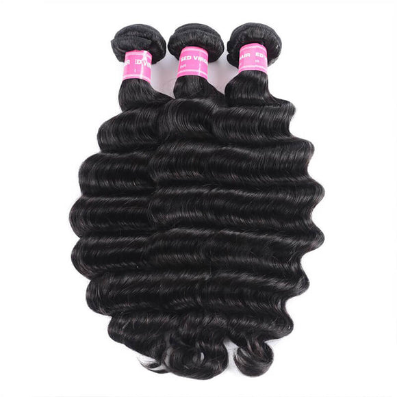 Klaiyi Indian Loose Deep Wave Curly Hair 3 Bundles