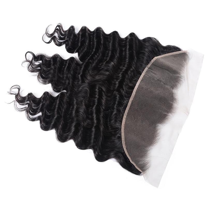 Klaiyi Loose Deep Wave Malaysian Virgin Hair 3 Bundles with 13*4 Ear to Ear Lace Closure