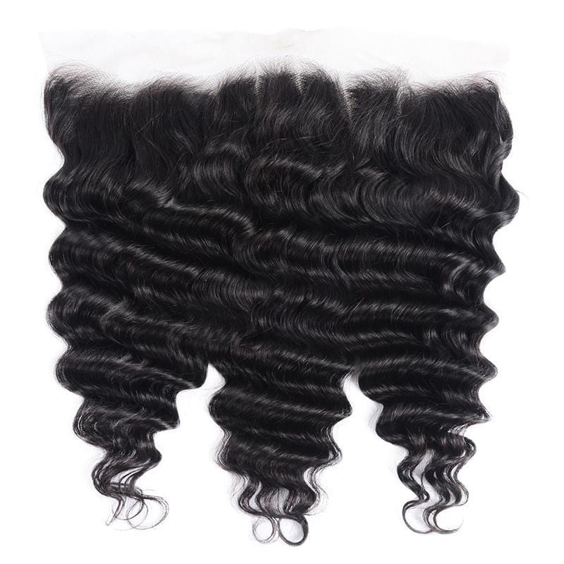 Klaiyi Loose Deep Wave Malaysian Virgin Hair 3 Bundles with 13*4 Ear to Ear Lace Closure