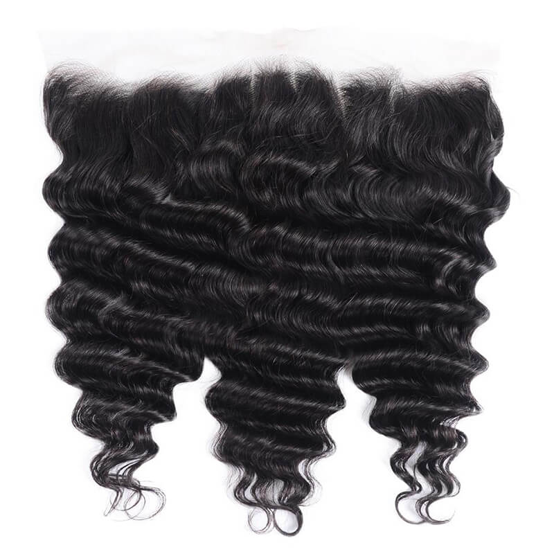 Brazilian Loose Deep Wave 3 Bundles with Lace Frontal Closure, 13*4 Ear to Ear, 100% Virgin Hair-Klaiyi