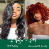 Klaiyi Low to $99 Flash Sale U Part Wig + Orange Ginger Color Bouncy Curl Wig