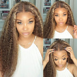 Klaiyi Ombre Highlight 13x5x1 T Part Lace Wigs Bouncy Curly 100% Virgin Human Hair Wigs with Baby Hair