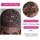Klaiyi Ombre Highlight 13x5x1 T Part Lace Wigs Bouncy Curly 100% Virgin Human Hair Wigs with Baby Hair