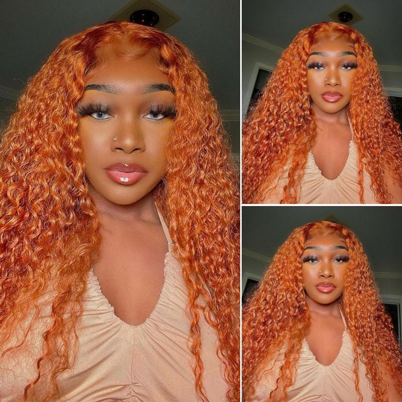 1-3 B-Days Delivery | Klaiyi Orange Ginger Colored Wigs Jerry Curly Or Body Wave 180% Density Lace Part Wig Flash Sale