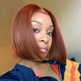 Klaiyi Short Bob Lace Wig Reddish Brown Auburn Copper Human Hair for Women