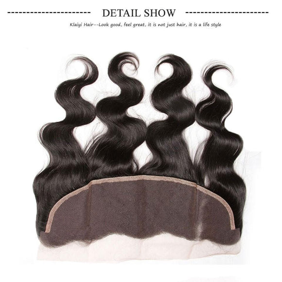 Klaiyi Peruvian Body Wave 3 mèches avec fermeture frontale en dentelle d'oreille à oreille 