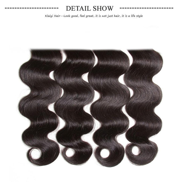 Klaiyi Peruvian Body Wave 3 mèches avec fermeture frontale en dentelle d'oreille à oreille 
