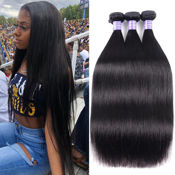 Klaiyi Remy Hair Cheveux Brésiliens Lisses, 3 paquets/ensemble, Tissages en Cheveux Humains, Gamme Jeunesse