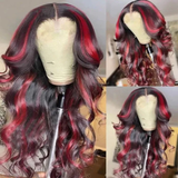 Klaiyi 13x4 Lace Front Straight Black Wig With Magenta Highlights Flash Sale