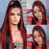 Klaiyi 13x4 Lace Front Straight Black Wig With Magenta Highlights Flash Sale