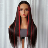 Klaiyi 13x4 Lace Front Straight Black Wig With Magenta Highlights Flash Sale