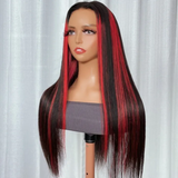 Klaiyi 13x4 Lace Front Straight Black Wig With Magenta Highlights Flash Sale