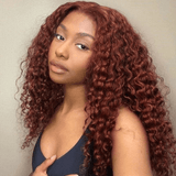 Klaiyi 180% Density Reddish Brown Dark Red Color Deep Wave Lace Front Wig Flash Sale