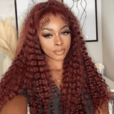 Klaiyi 180% Density Reddish Brown Dark Red Color Deep Wave Lace Front Wig Flash Sale