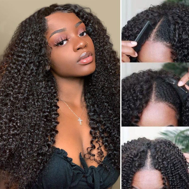 Klaiyi 250% Density 4C Kinky Curly V Part Wigs No Leave Out Upart Wigs Meet Real Scalp Klaiyi Human Hair Flash Sale