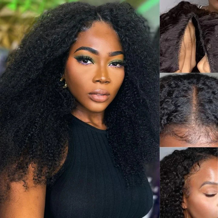 Klaiyi 250% Density 4C Kinky Curly V Part Wigs No Leave Out Upart Wigs Meet Real Scalp Klaiyi Human Hair Flash Sale