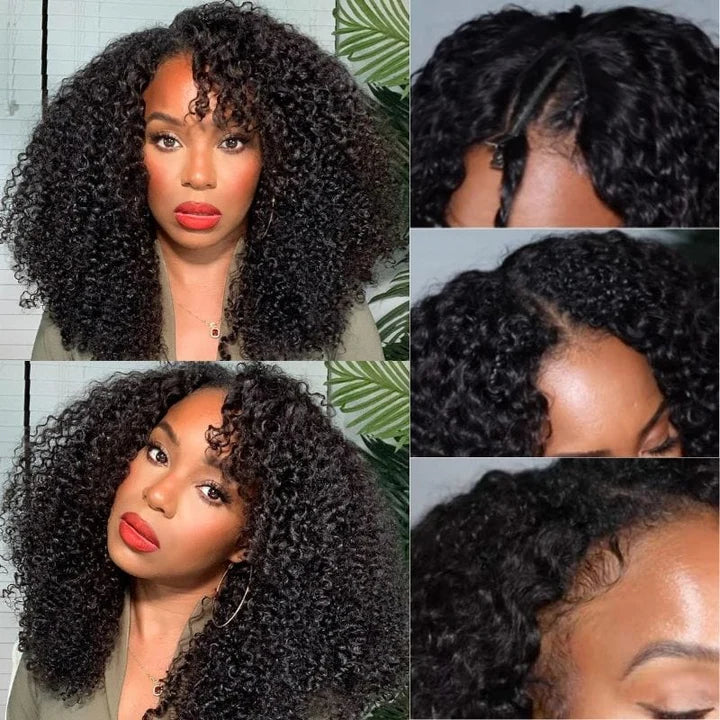 Klaiyi 250% Density 4C Kinky Curly V Part Wigs No Leave Out Upart Wigs Meet Real Scalp Klaiyi Human Hair Flash Sale