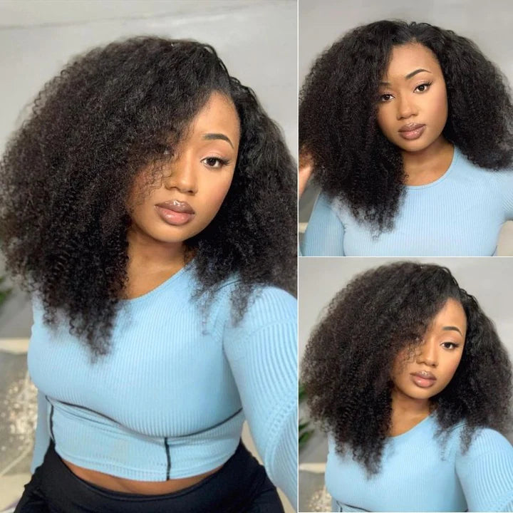 Klaiyi 250% Density 4C Kinky Curly V Part Wigs No Leave Out Upart Wigs Meet Real Scalp Klaiyi Human Hair Flash Sale