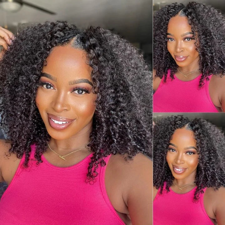 Klaiyi 250% Density 4C Kinky Curly V Part Wigs No Leave Out Upart Wigs Meet Real Scalp Klaiyi Human Hair Flash Sale