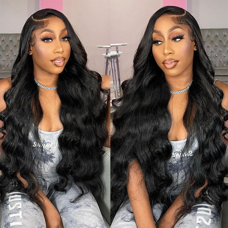 Klaiyi 200% Density 5x5 HD Lace Closure Glueless Wig Body Wave Virgin Human Hair