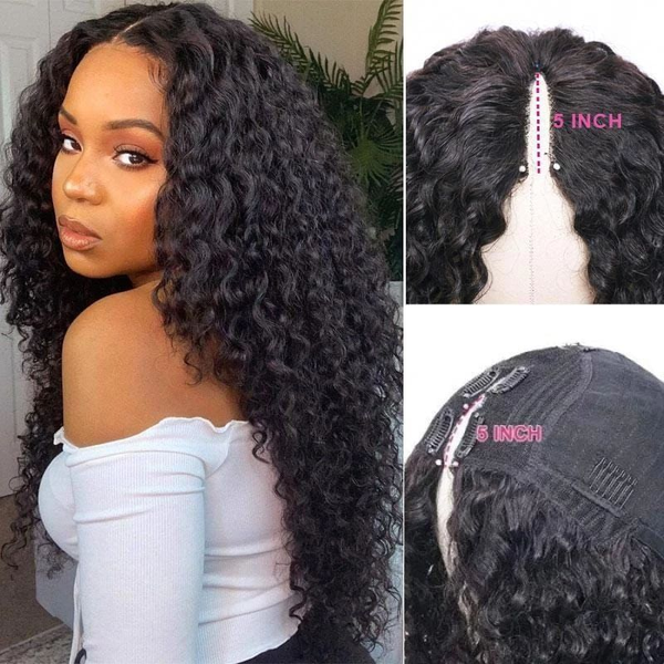 Products Klaiyi 250% Density Deep Wave V Part Wigs No Leave Out Upart Wigs Meet Real Scalp Klaiyi Human Hair Flash Sale