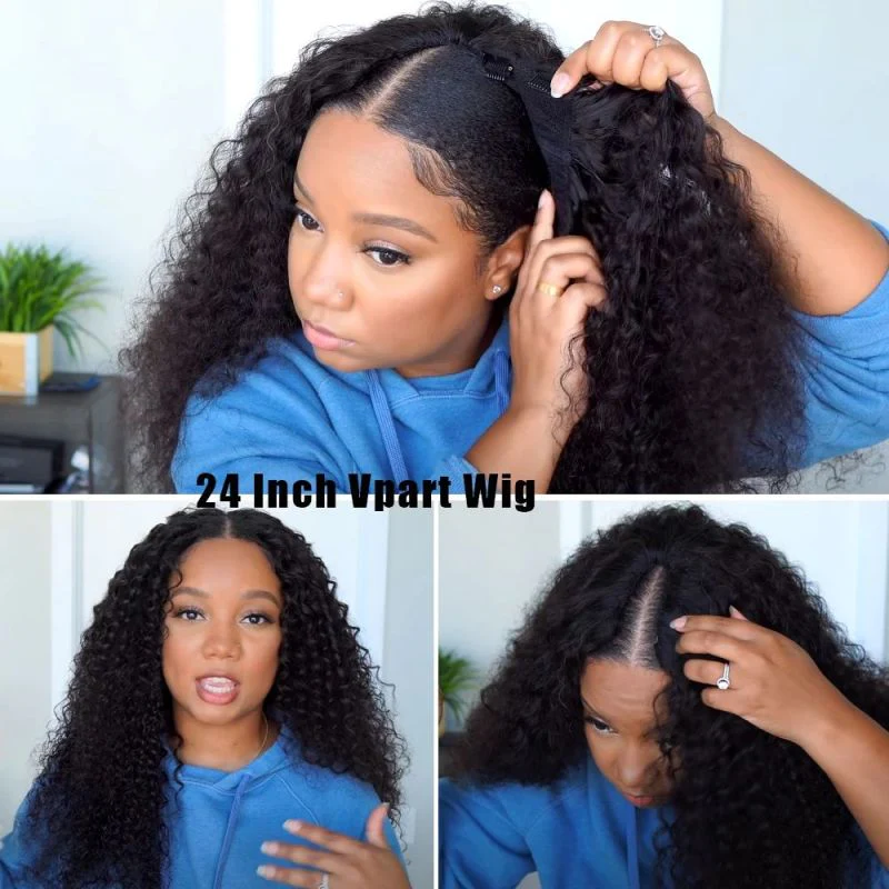 Products Klaiyi 250% Density Deep Wave V Part Wigs No Leave Out Upart Wigs Meet Real Scalp Klaiyi Human Hair Flash Sale