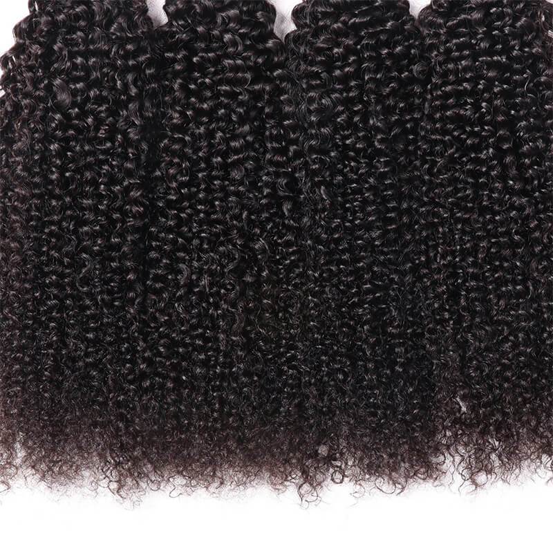 Klaiyi Hair Kinky Curly Hair Weave 3 Bundles with 4x4 Lace Closure 100% Human Hair Weave