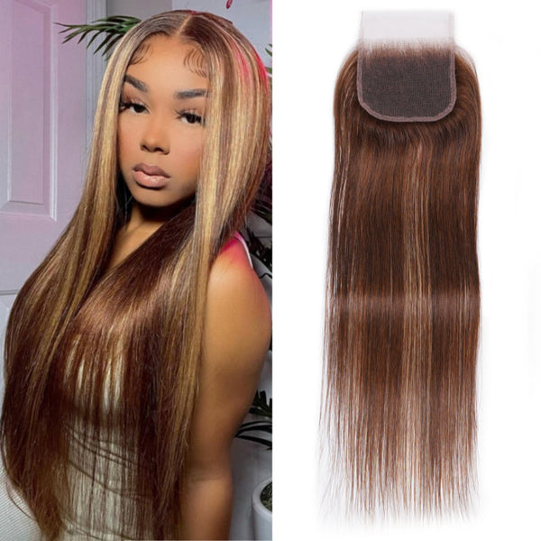 Klaiyi 4x4 Transparent Lace Closure Pre Plucked Ombre Highlight Human Hair