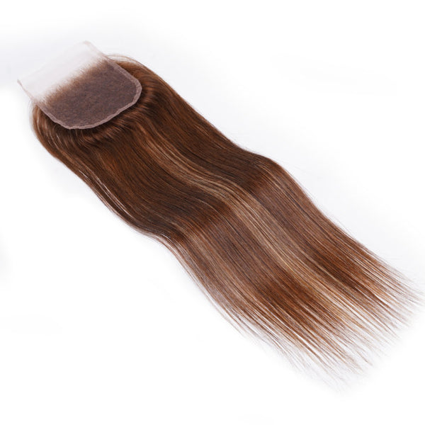 Klaiyi 4x4 Transparent Lace Closure Pre Plucked Ombre Highlight Human Hair