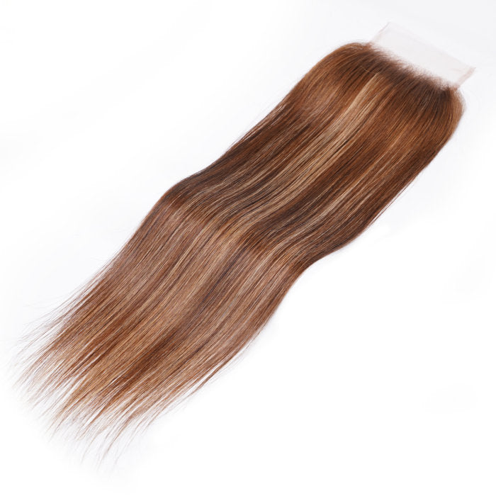 Klaiyi 4x4 Transparent Lace Closure Pre Plucked Ombre Highlight Human Hair