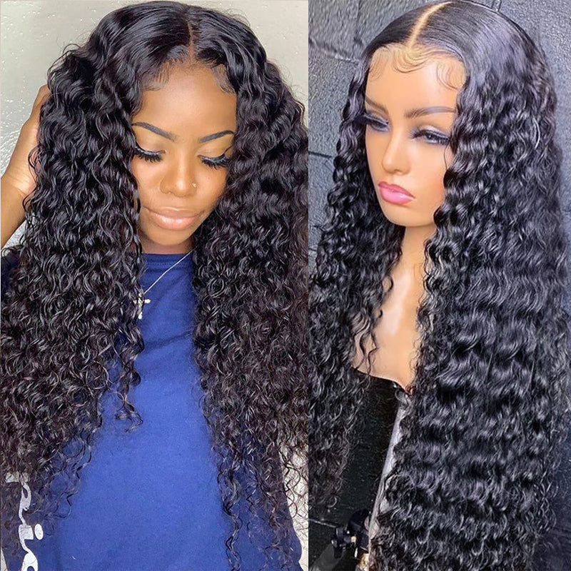 Klaiyi 5x5 HD Invisible Lace Closure Wig Glueless Deep Wave Virgin Human Hair 180% Density