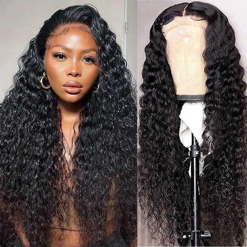 Klaiyi 5x5 HD Invisible Lace Closure Wig Glueless Deep Wave Virgin Human Hair 180% Density