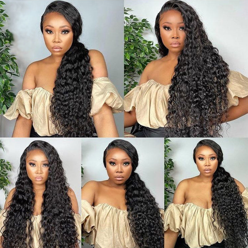 Klaiyi 5x5 HD Invisible Lace Closure Wig Glueless Deep Wave Virgin Human Hair 180% Density