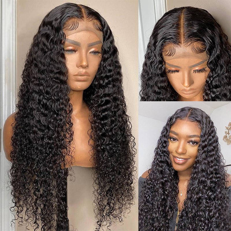 Klaiyi 5x5 HD Invisible Lace Closure Wig Glueless Deep Wave Virgin Human Hair 180% Density