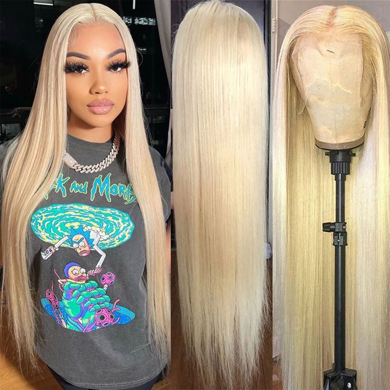 Klaiyi 5x5 HD Lace Wigs 180 Density Honey Blond Color 613 Straight 13x4 HD Lace Front Wig Match All Skin
