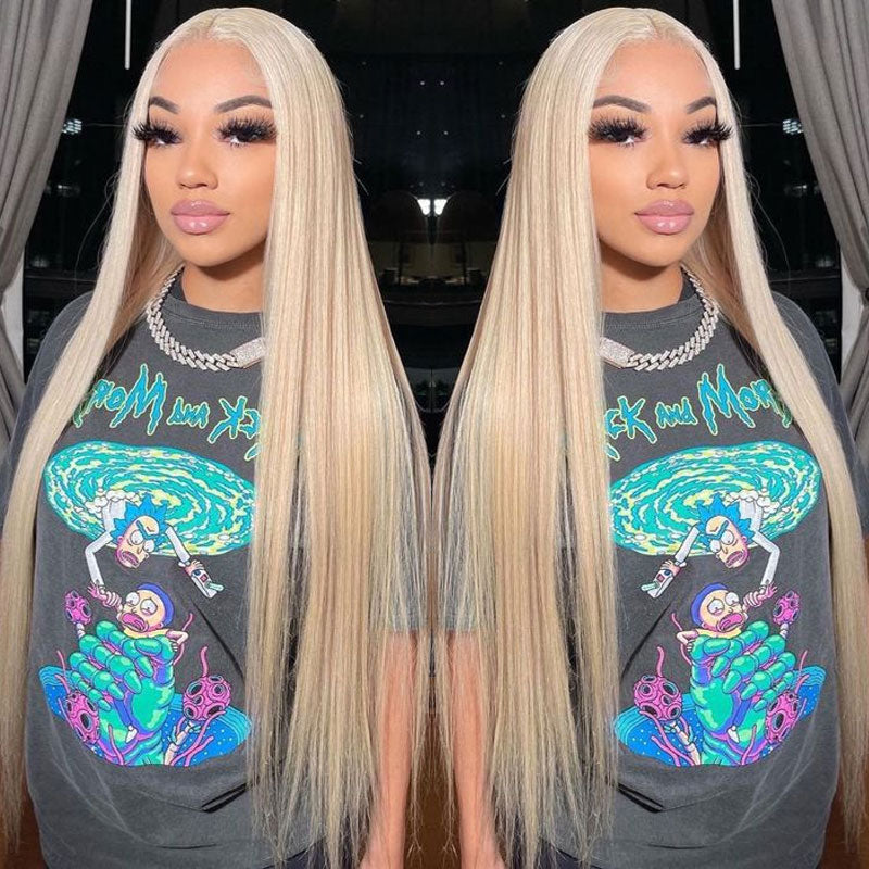 Klaiyi 5x5 HD Lace Wigs 180 Density Honey Blond Color 613 Straight 13x4 HD Lace Front Wig Match All Skin
