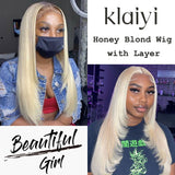 Klaiyi 5x5 HD Transparent Lace Closure Wig with Layer Inner Buckle Color 613 Honey Blonde